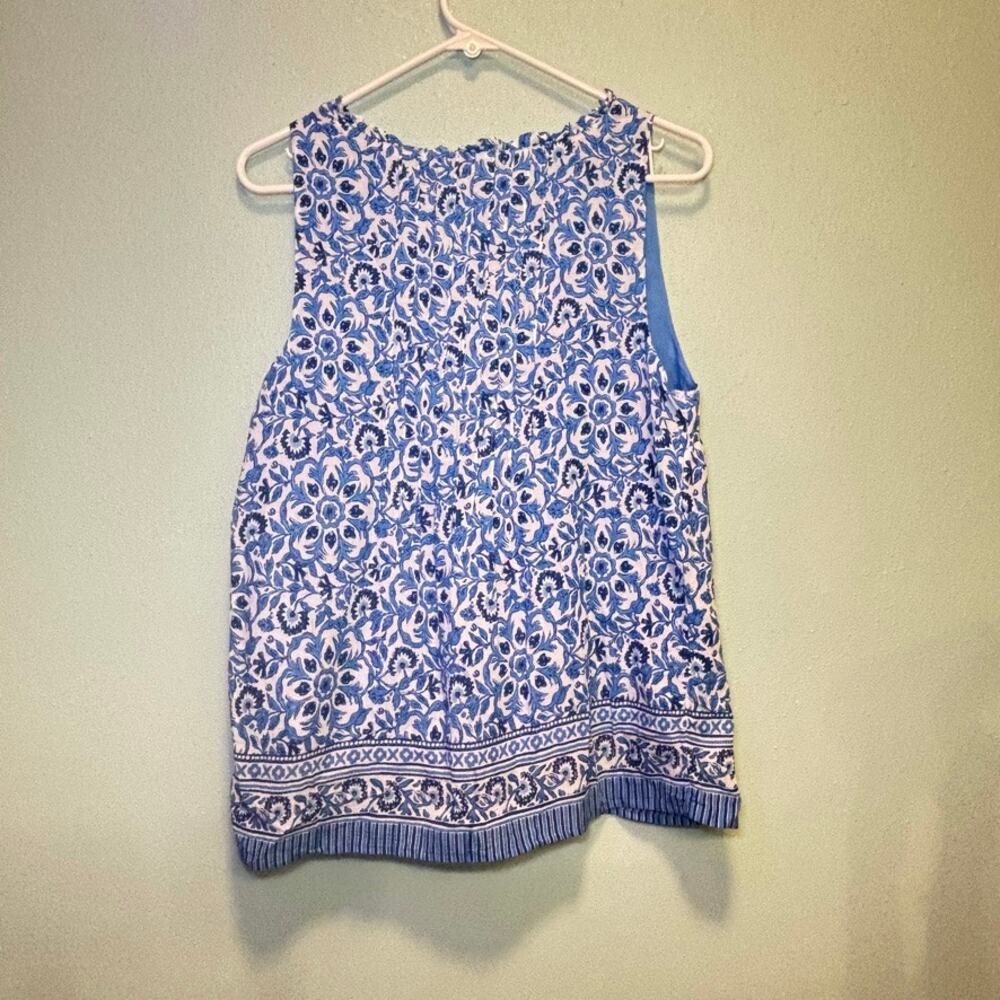 Vineyard Vines Blue White Embroidered Border Tank Top Size Small Cotton Blend - Picture 8 of 8